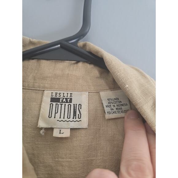 Leslie Fay Options Beige Linen Blend Pocket Long Sleeve Jacket Womans Size Large - Picture 3 of 3